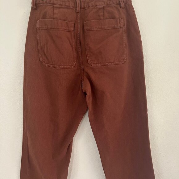 Quince Pants SZ4 Brown Organic Stretch Cotton Twill Wide-Leg Crop Relaxed - Picture 2 of 12